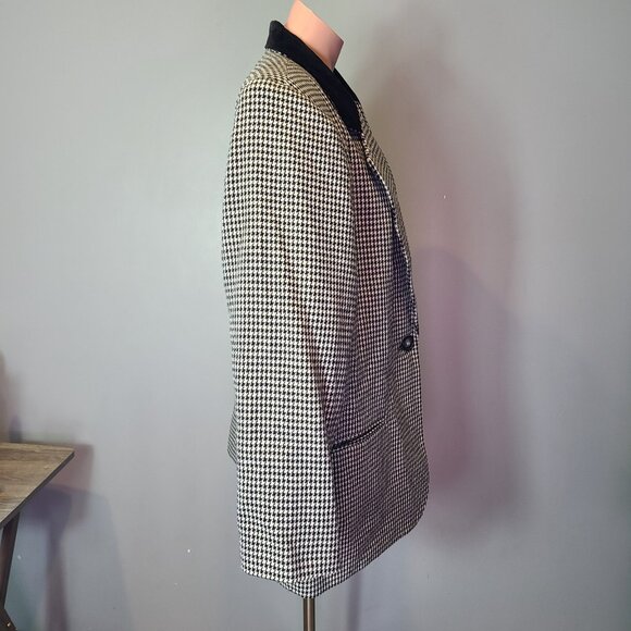 Vintage Sag Harbor Houndstooth Wool Blazer Womens 16 Velvet Jacket Old Money - Picture 8 of 10